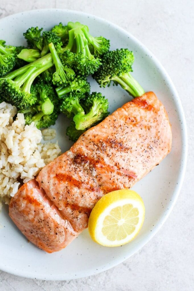 Grilled salmon with a side of steamed broccoli